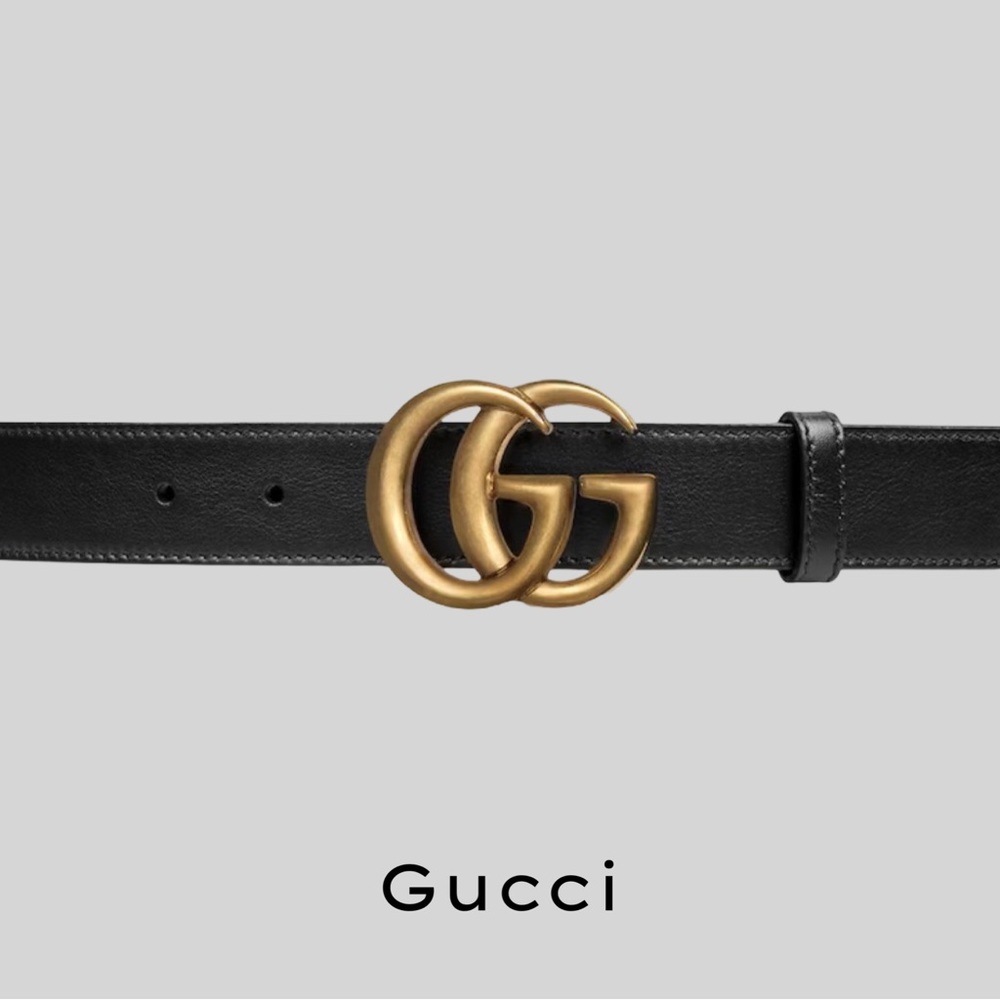 GUCCI GG MARMONT BLACK LEATHER BELT W/ GOLD TONE BUCKLE SIZE 85-34 MADE IN ITALY